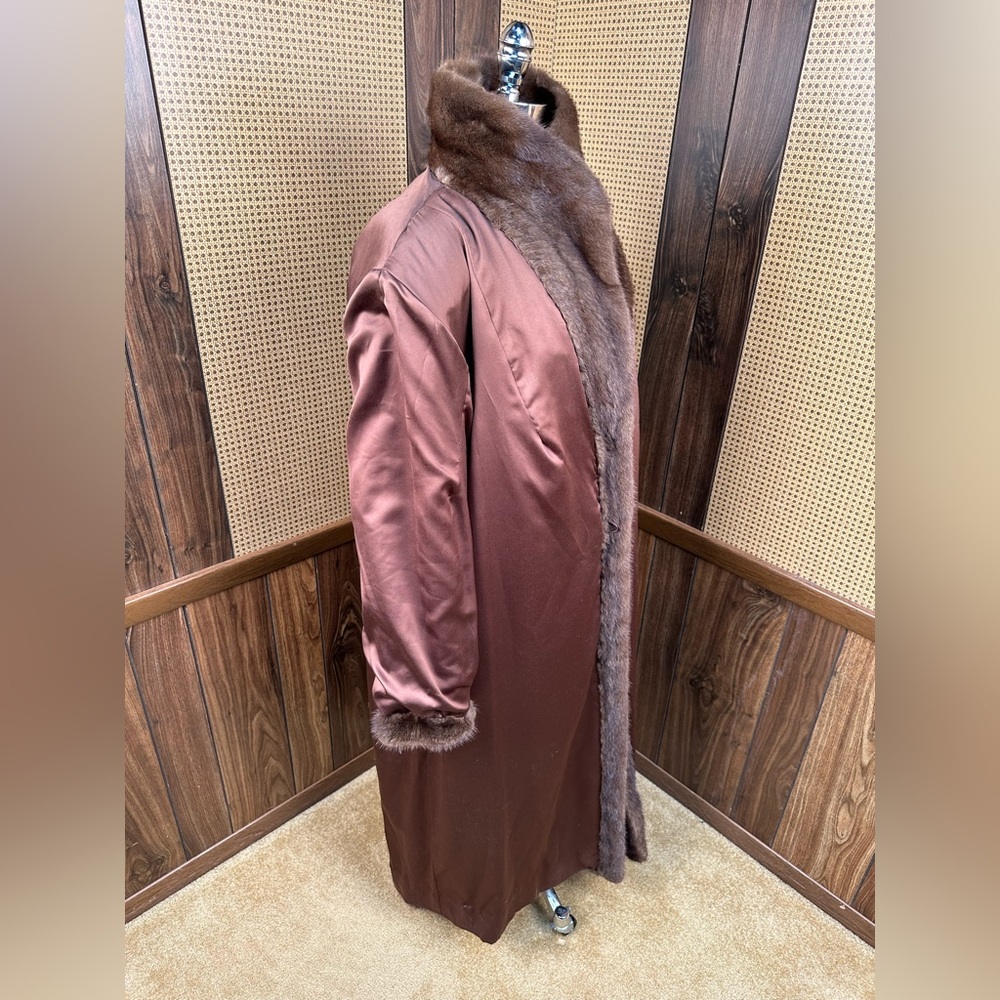 LABELLE FOURRURE FULL LENGTH BROWN RANCH MINK FUR COAT JACKET SIZE 2XL - Picture 8 of 11